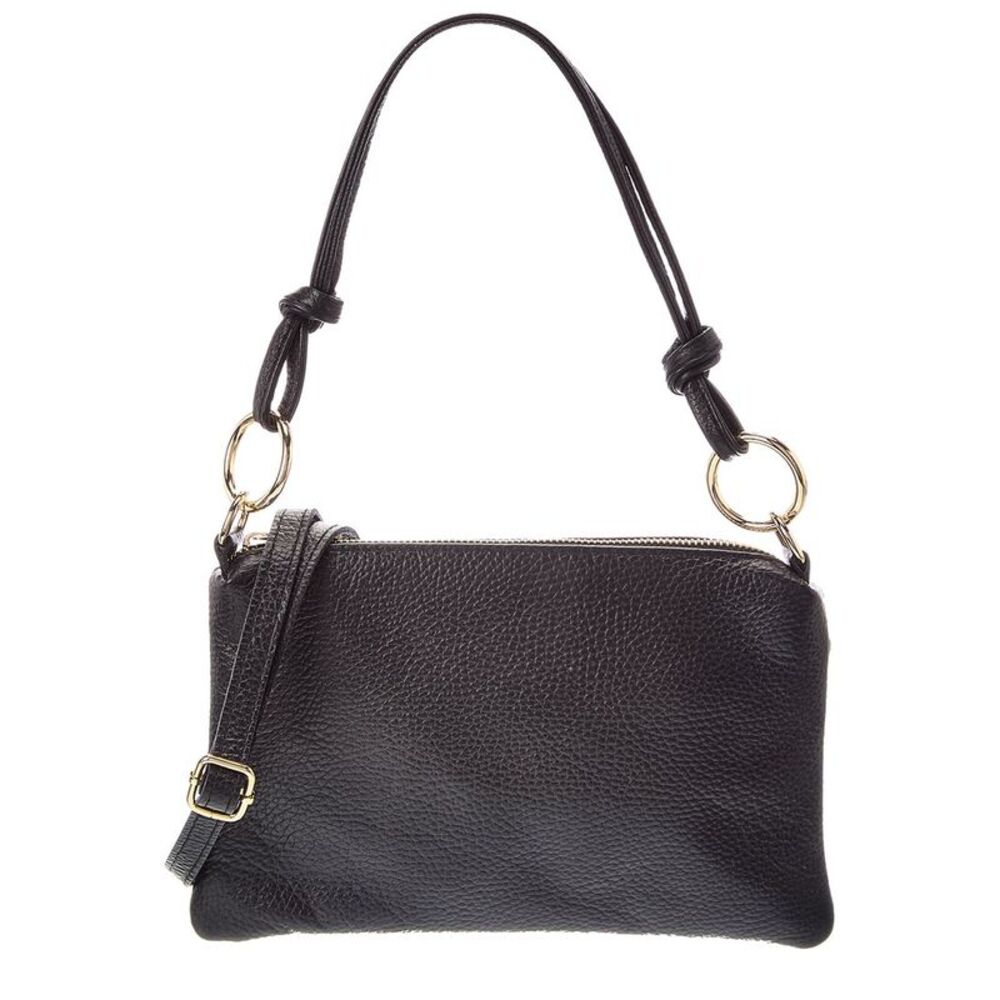 Italian Leather Elin Leather Top Handle Bag, Black